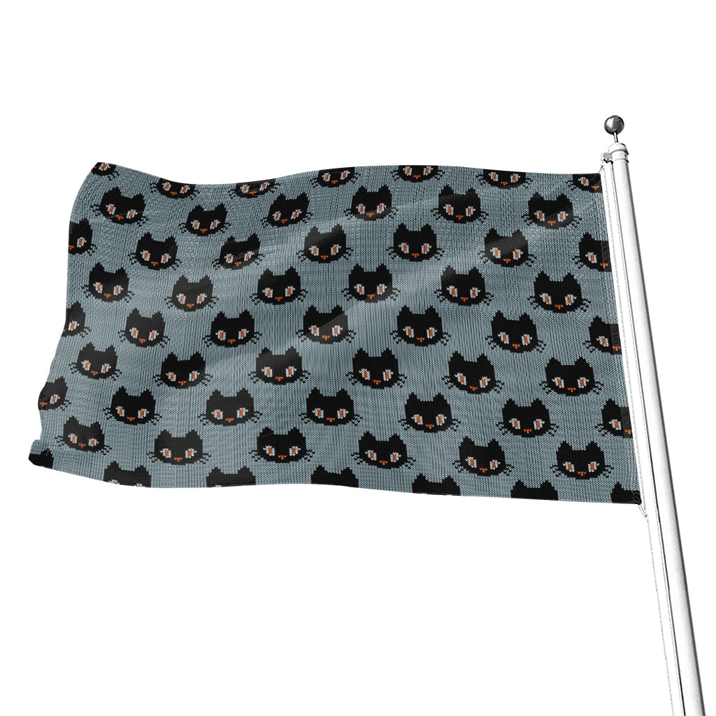 Black Cat Knitted Pattern Print Flag