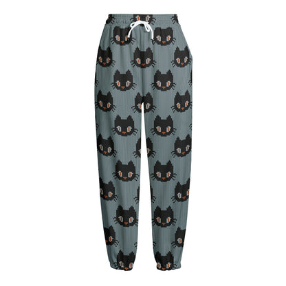 Black Cat Knitted Pattern Print Fleece Lined Knit Pants
