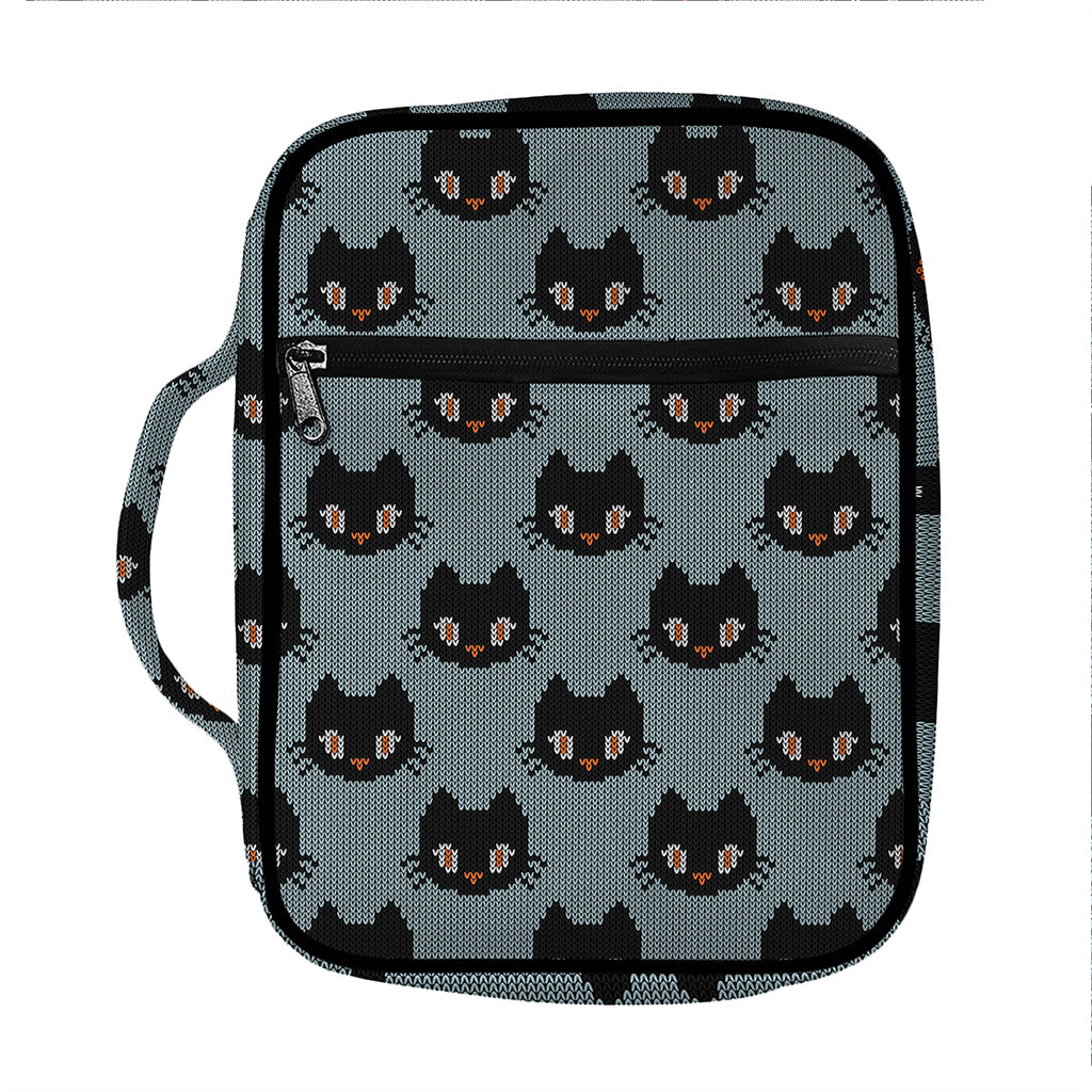Black Cat Knitted Pattern Print Front Pocket Bible Bag