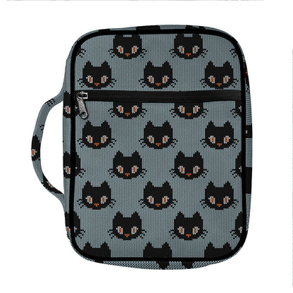 Black Cat Knitted Pattern Print Front Pocket Bible Bag