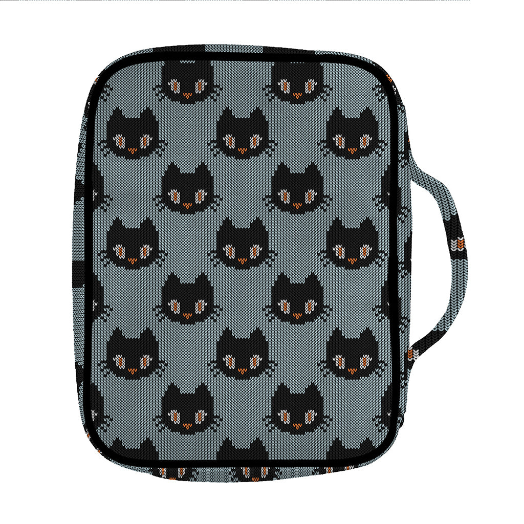 Black Cat Knitted Pattern Print Front Pocket Bible Bag
