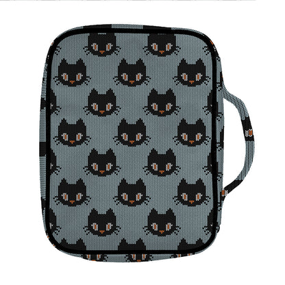 Black Cat Knitted Pattern Print Front Pocket Bible Bag