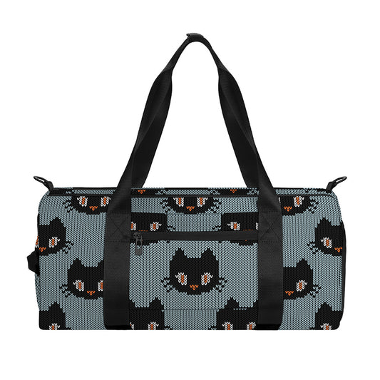 Black Cat Knitted Pattern Print Gym Bag