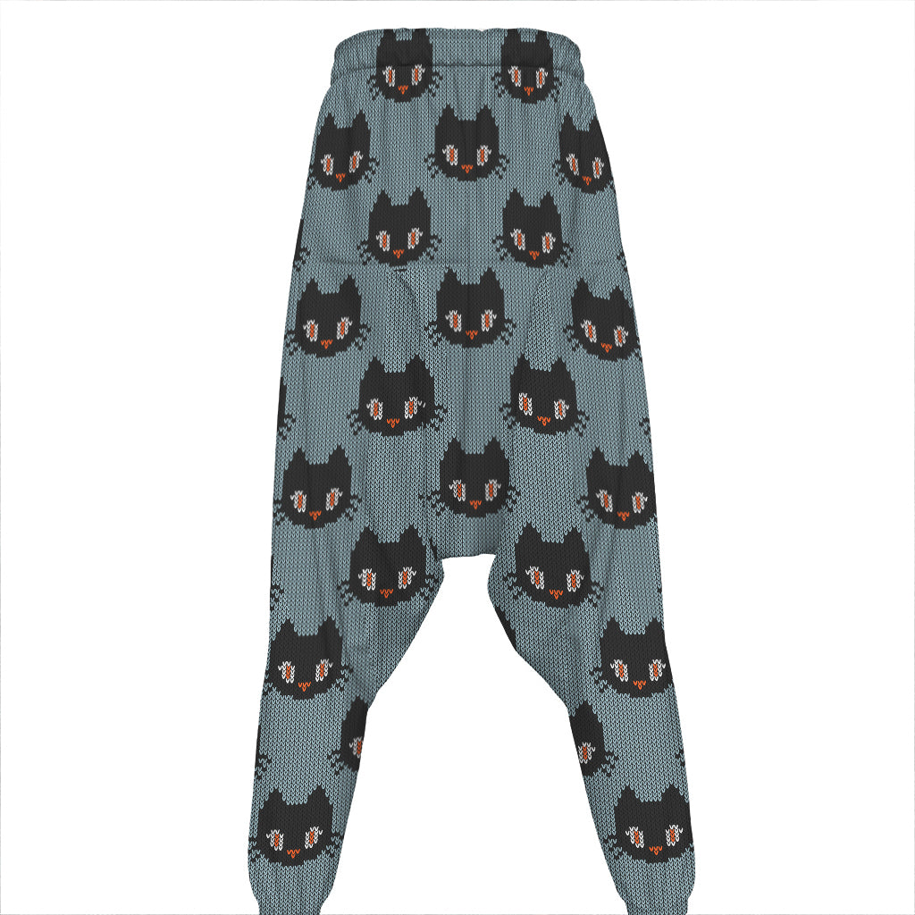 Black Cat Knitted Pattern Print Hammer Pants