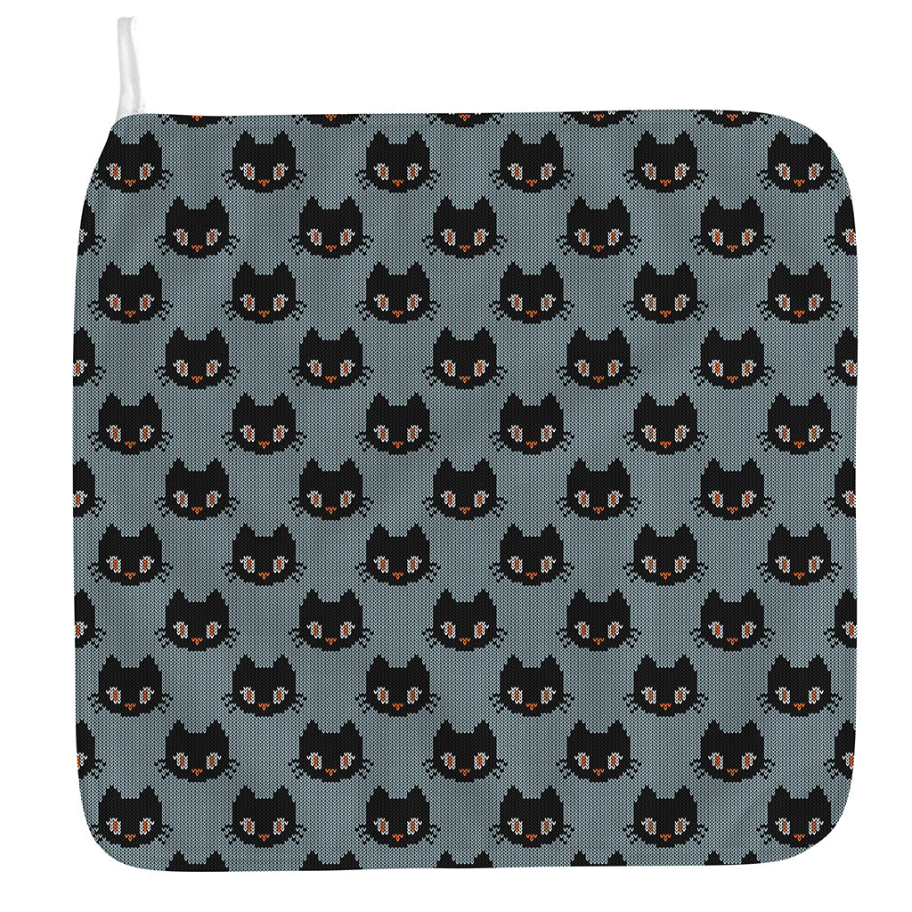 Black Cat Knitted Pattern Print Hand Towel