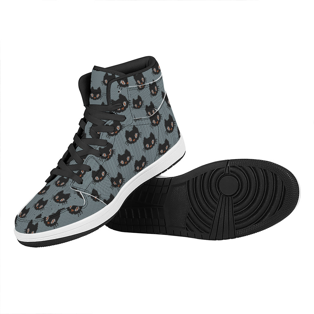 Black Cat Knitted Pattern Print High Top Leather Sneakers