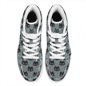 Black Cat Knitted Pattern Print High Top Leather Sneakers