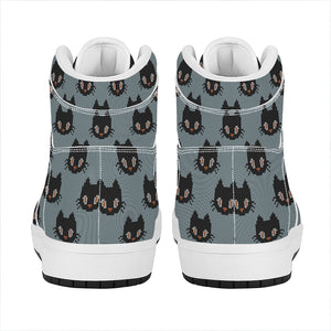 Black Cat Knitted Pattern Print High Top Leather Sneakers