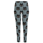 Black Cat Knitted Pattern Print High-Waisted Pocket Leggings