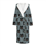 Black Cat Knitted Pattern Print Hooded Bathrobe