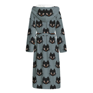 Black Cat Knitted Pattern Print Hooded Bathrobe