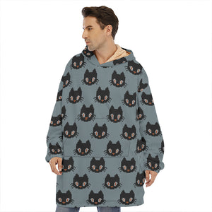 Black Cat Knitted Pattern Print Hoodie Blanket