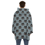 Black Cat Knitted Pattern Print Hoodie Blanket