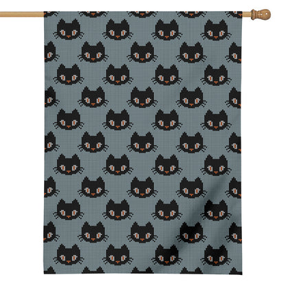 Black Cat Knitted Pattern Print House Flag
