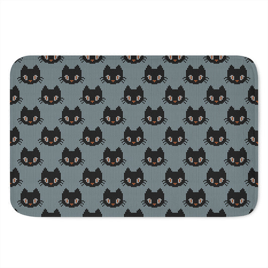 Black Cat Knitted Pattern Print Indoor Door Mat