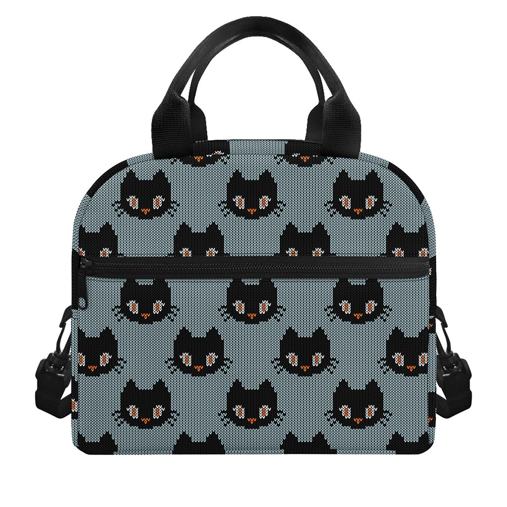 Black Cat Knitted Pattern Print Insulated Lunch Bag