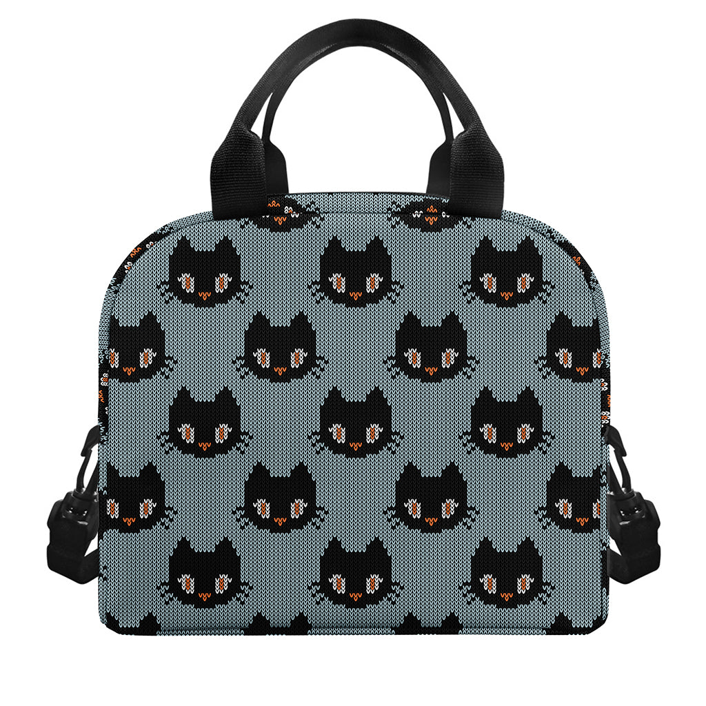 Black Cat Knitted Pattern Print Insulated Lunch Bag