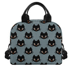Black Cat Knitted Pattern Print Insulated Lunch Bag