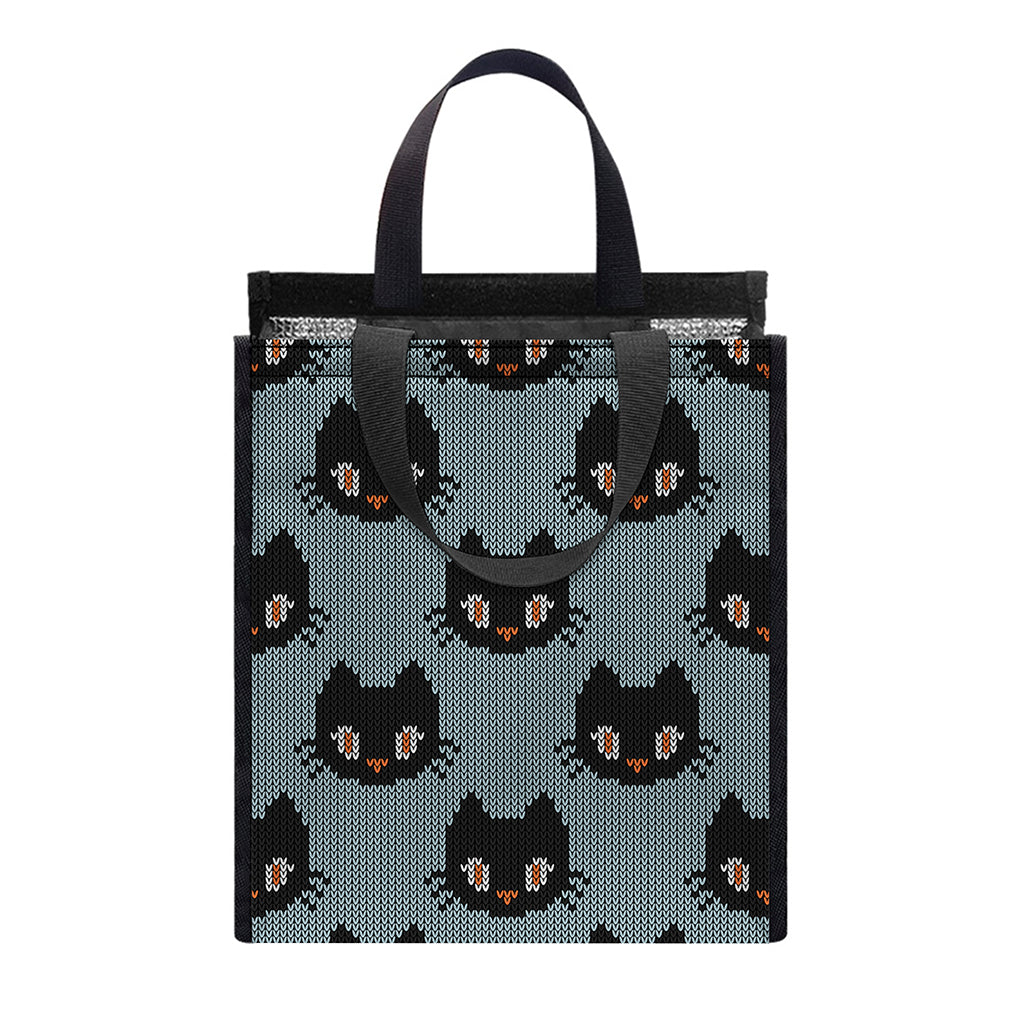 Black Cat Knitted Pattern Print Insulated Lunch Tote
