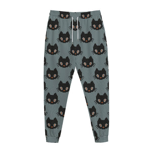 Black Cat Knitted Pattern Print Jogger Pants