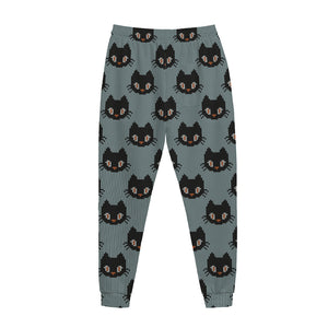 Black Cat Knitted Pattern Print Jogger Pants