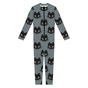 Black Cat Knitted Pattern Print Jumpsuit