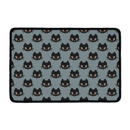 Black Cat Knitted Pattern Print Kitchen Mat