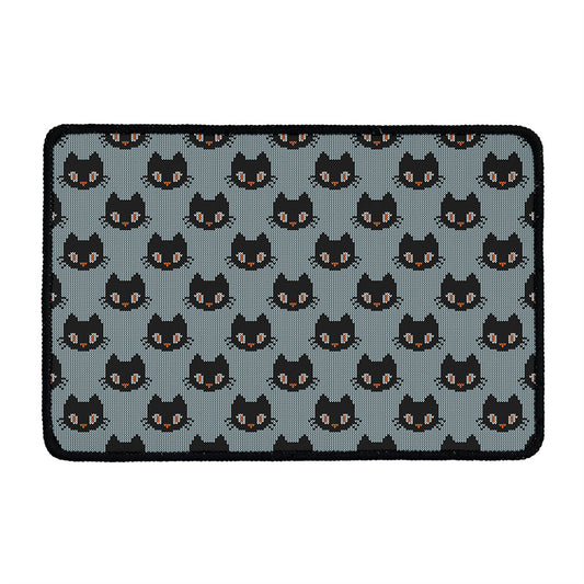 Black Cat Knitted Pattern Print Kitchen Mat