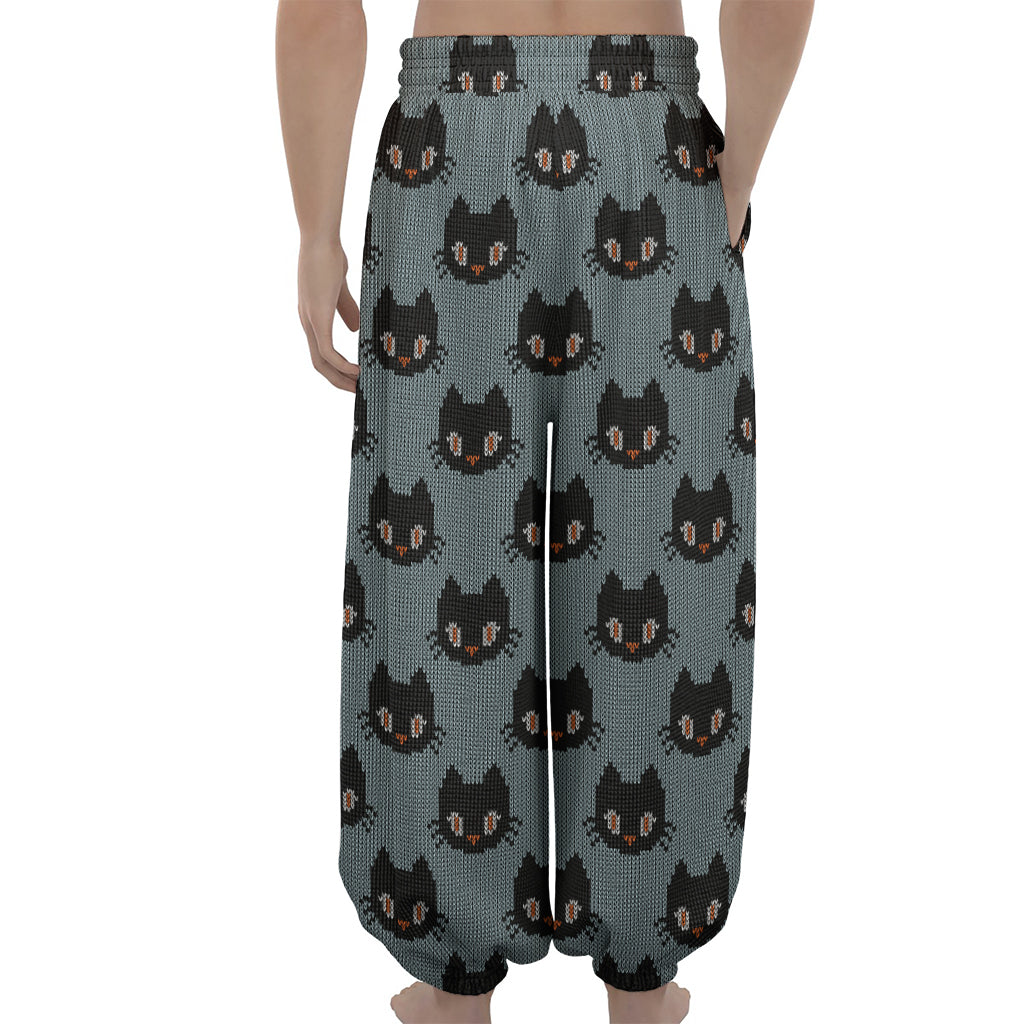 Black Cat Knitted Pattern Print Lantern Pants