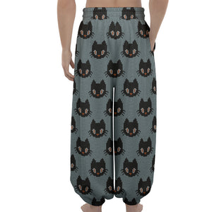 Black Cat Knitted Pattern Print Lantern Pants