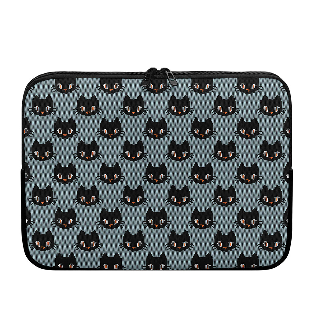 Black Cat Knitted Pattern Print Laptop Sleeve