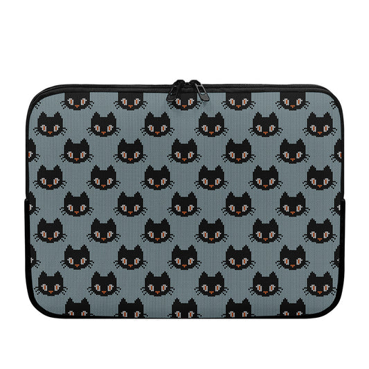 Black Cat Knitted Pattern Print Laptop Sleeve