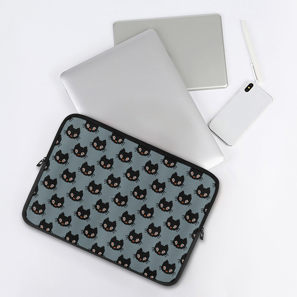 Black Cat Knitted Pattern Print Laptop Sleeve