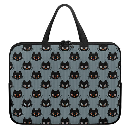 Black Cat Knitted Pattern Print Laptop Sleeve With Handle