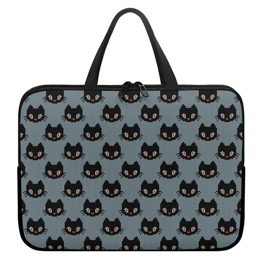 Black Cat Knitted Pattern Print Laptop Sleeve With Handle