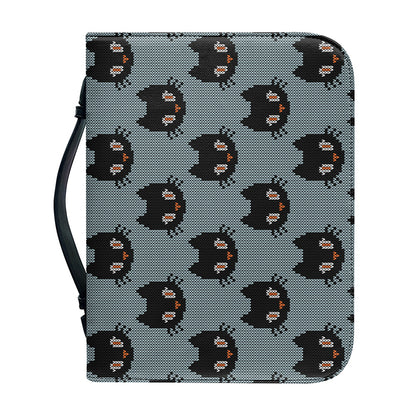Black Cat Knitted Pattern Print Leather Bible Cover