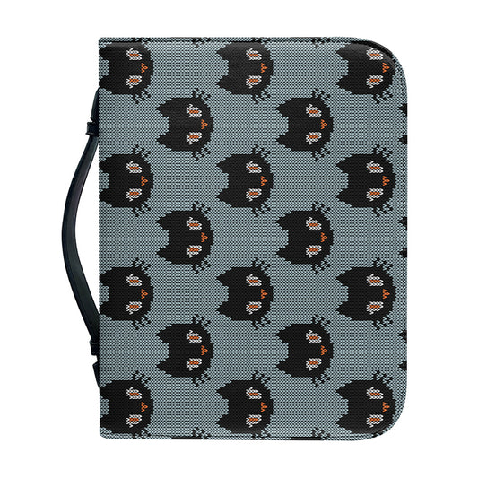 Black Cat Knitted Pattern Print Leather Bible Cover