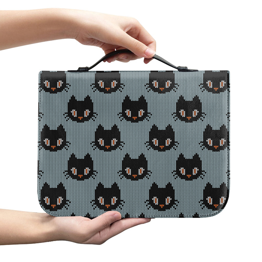 Black Cat Knitted Pattern Print Leather Bible Cover