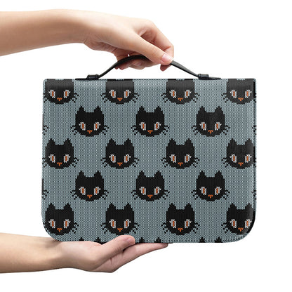 Black Cat Knitted Pattern Print Leather Bible Cover
