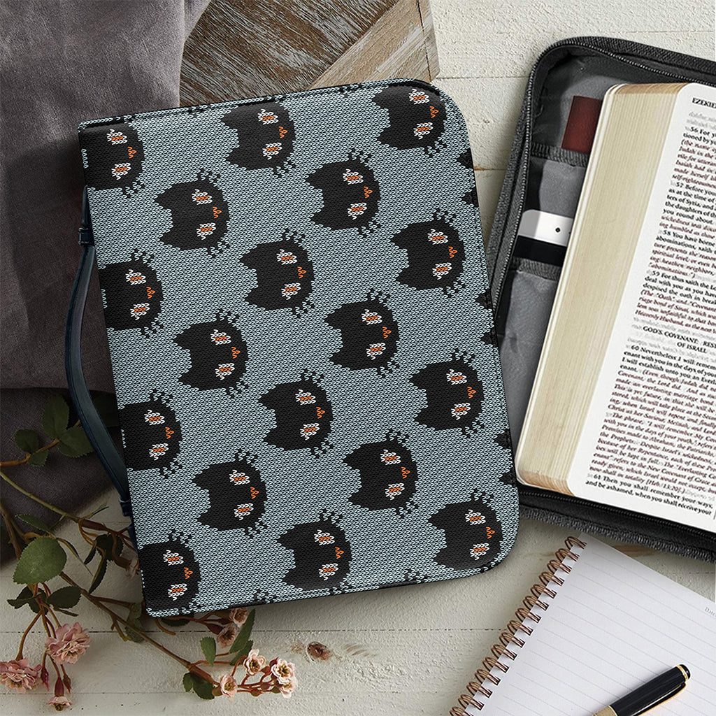 Black Cat Knitted Pattern Print Leather Bible Cover
