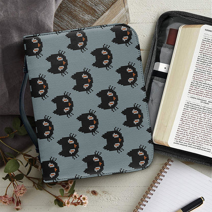 Black Cat Knitted Pattern Print Leather Bible Cover