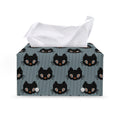 Black Cat Knitted Pattern Print Leather Tissue Box Cover