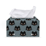 Black Cat Knitted Pattern Print Leather Tissue Box Cover