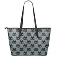 Black Cat Knitted Pattern Print Leather Tote Bag With Zipper