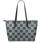 Black Cat Knitted Pattern Print Leather Tote Bag