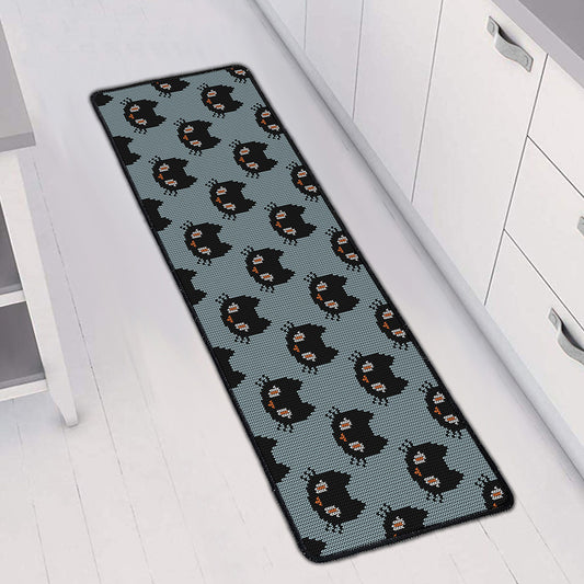 Black Cat Knitted Pattern Print Long Kitchen Mat