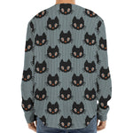 Black Cat Knitted Pattern Print Long Sleeve Baseball Jersey