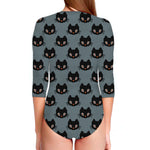 Black Cat Knitted Pattern Print Long Sleeve Swimsuit