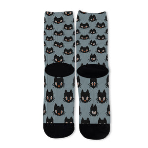 Black Cat Knitted Pattern Print Long Socks