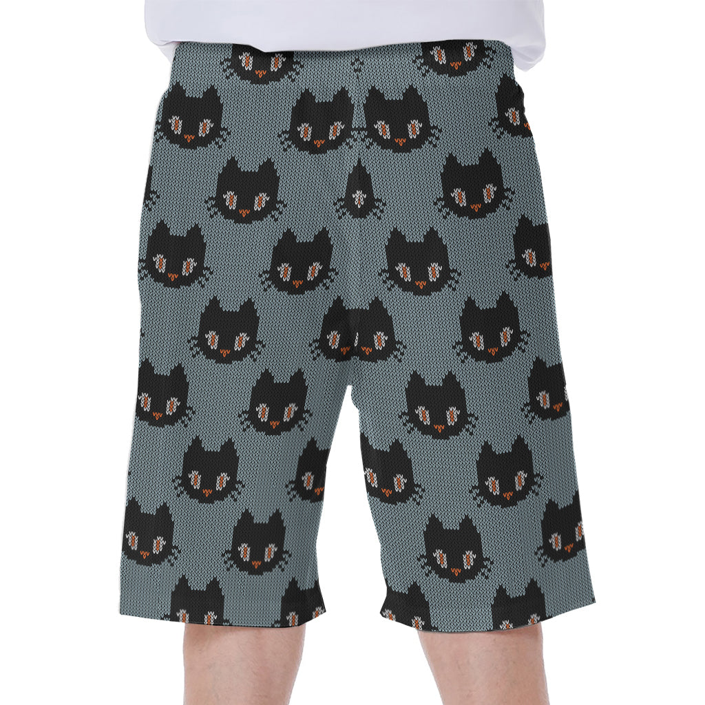 Black Cat Knitted Pattern Print Men's Beach Shorts